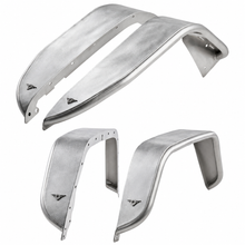Load image into Gallery viewer, Illustrative composite of Combat Off Road raw aluminum Gladiator JT fender set: two front fenders 35-1176 and two rear fenders 35-1179