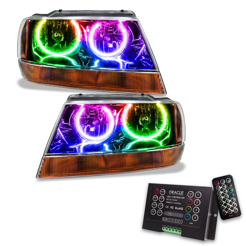 ORACLE Lighting Headlights Oracle 99-04 Jeep Grand Cherokee SMD HL - Black - ColorSHIFT w/ 2.0 Controller SEE WARRANTY