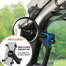 Load image into Gallery viewer, CMM Offroad Mirrors 1" Ball Mount + Ram Mount with X-Grip XL / blue / 6" + 1" Ball Mount on the end JL/JLU A-Pillar Side Jeep Mirrors with Base Mount Driver AND Passenger