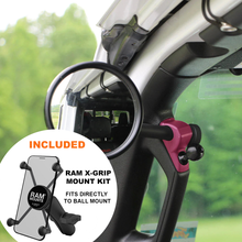 Load image into Gallery viewer, CMM Offroad Mirrors 1" Ball Mount + Ram Mount with X-Grip XL / pink / 6" + 1" Ball Mount on the end JL/JLU A-Pillar Side Jeep Mirrors with Base Mount Driver AND Passenger