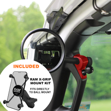 Load image into Gallery viewer, CMM Offroad Mirrors 1" Ball Mount + Ram Mount with X-Grip XL / red / 6" + 1" Ball Mount on the end JL/JLU A-Pillar Side Jeep Mirrors with Base Mount Driver AND Passenger