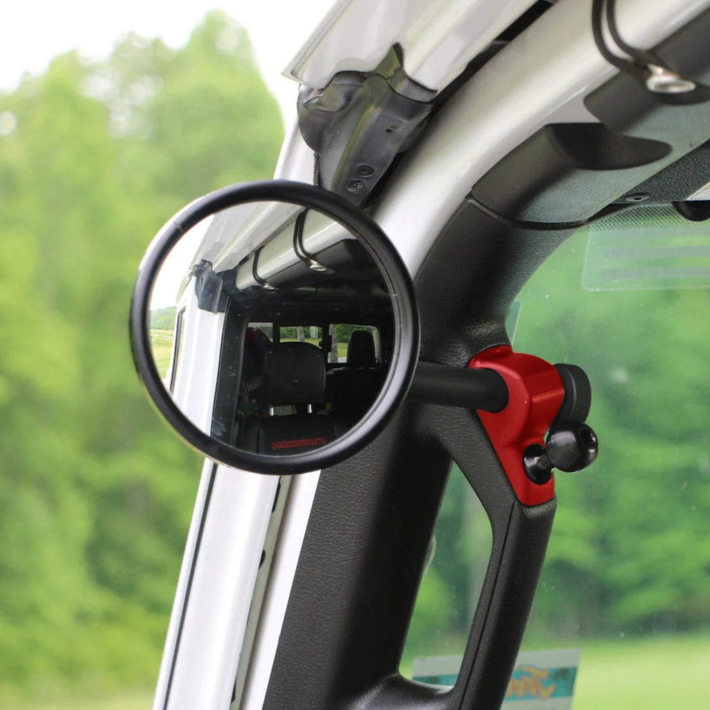 CMM Offroad Mirrors 1" Ball Mount / red / 6" + 1" Ball Mount on the end JL/JLU A-Pillar Side Jeep Mirrors with Base Mount Driver AND Passenger