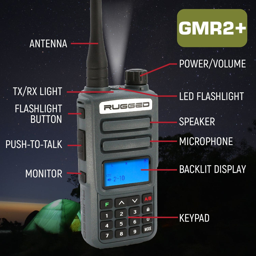 Rugged Radios Handheld Radios BUNDLE - Rugged GMR2 PLUS - GMRS / FRS Two Way Handheld Radio with Hand Mic