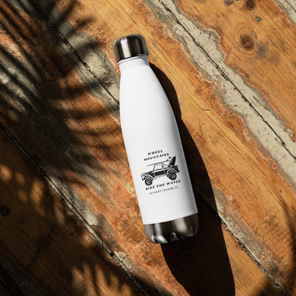 Offroad Trading Company White Stainless Steel Water Bottle Wheel The Mountains Bronco