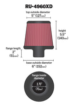 Load image into Gallery viewer, K&amp;N Engineering Air Filters - Universal Fit K&amp;N Filter Universal Clamp-On Filter-Round Tapered 2.75in Flange ID x 6in Base OD x 5in Top OD