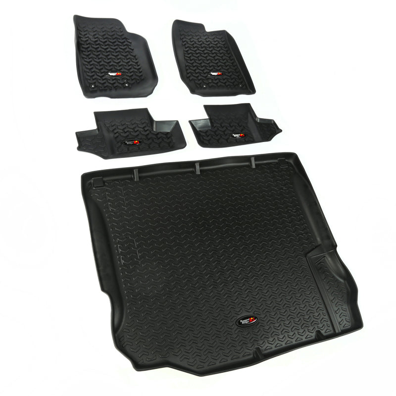 Rugged Ridge Floor Mats - Rubber Rugged Ridge Floor Liner Front/Rear/Cargo Black 2011-2018 Jeep Wrangler JK 2 Dr