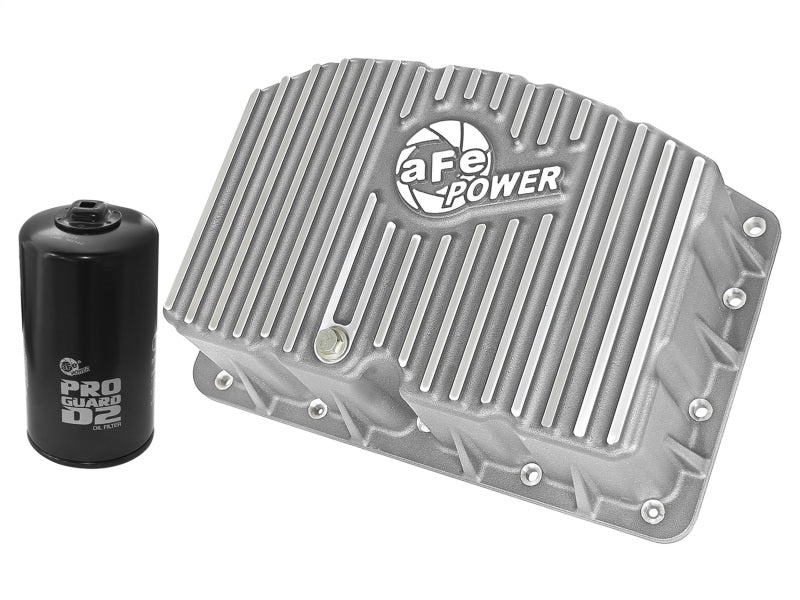 aFe Diff Covers aFe Street Series Engine Oil Pan Raw w/ Machined Fins; 11-17 Ford Powerstroke V8-6.7L (td)