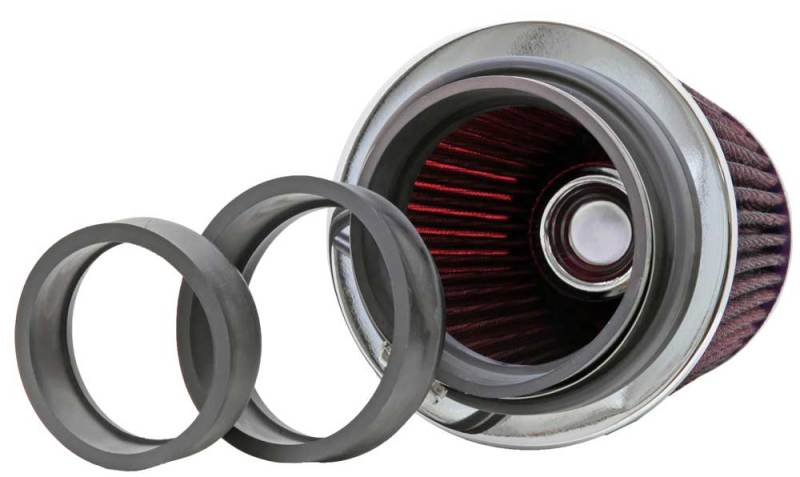 K&N Engineering Air Filters - Universal Fit K&N Universal Air Filter Chrome Round Tapered Red - 4in Flange ID x 1.125in Flange Length x 5.5in H