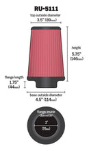 Load image into Gallery viewer, K&amp;N Engineering Air Filters - Universal Fit K&amp;N Filter Universal Rubber Filter 3  Flange 4 1/2 Base inch 3 1/2 inch Top 5 3/4 inch Height