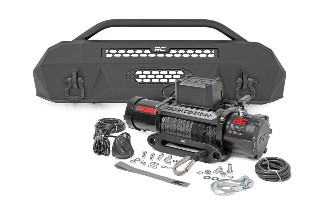 Rough Country Front Bumpers Front Bumper Hybrid 12000-Lb Pro Series Winch Synthetic Rope 16-22 Toyota Tacoma Rough Country - 10715