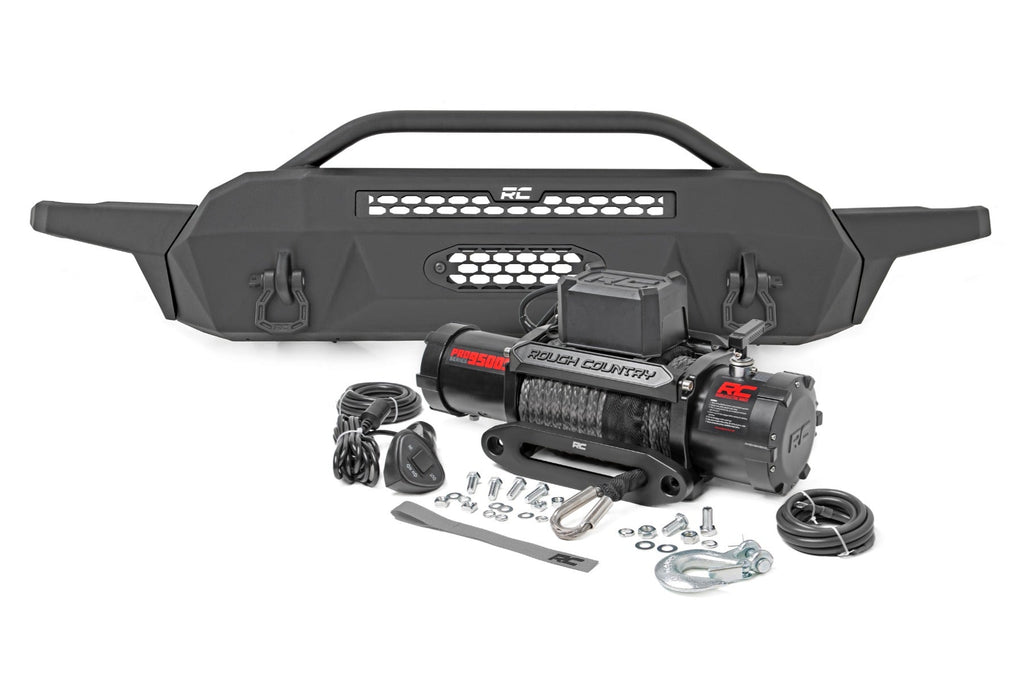 Rough Country Front Bumpers Front Bumper High Clearance 9500 Lb Pro Series Winch Synthetic Rope 16-22 Toyota Tacoma Rough Country - 10716