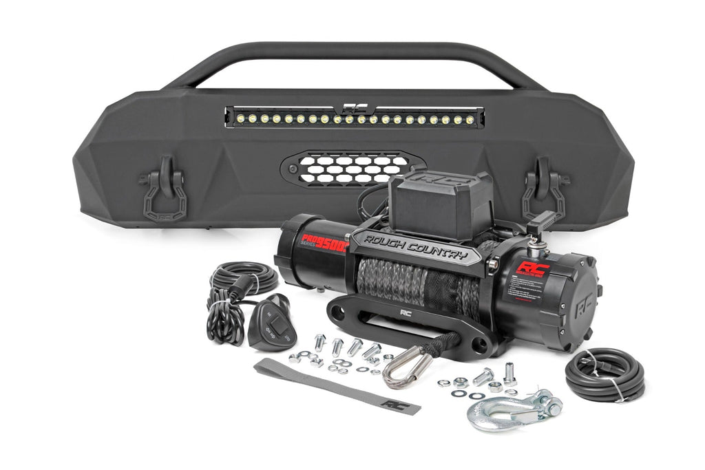 Rough Country Front Bumpers Front Bumper Hybrid with 9500-Lb Pro Series Winch and 20 Inch LED Light Bar 16-22 Toyota Tacoma 4WD Rough Country - 10720