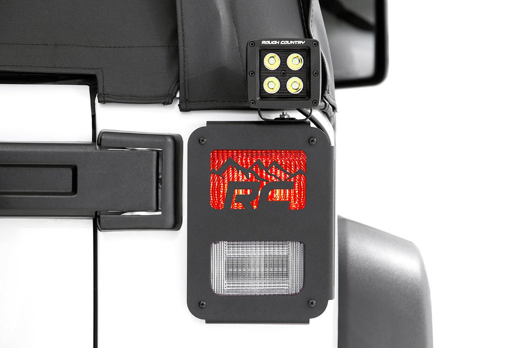 Rough Country Tail Light Cover Jeep Tail Light Covers Mountains 07-18 Wrangler JK Rough Country - 1078