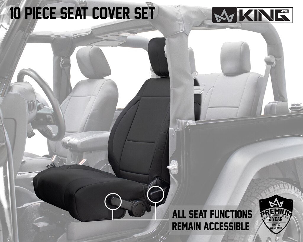 King4WD Seat Cover Jeep JK Seat Covers 10 Piece Neoprene Seat Covers Black/Black For 13-18 Wrangler JK 2 Door King 4WD - 11010101