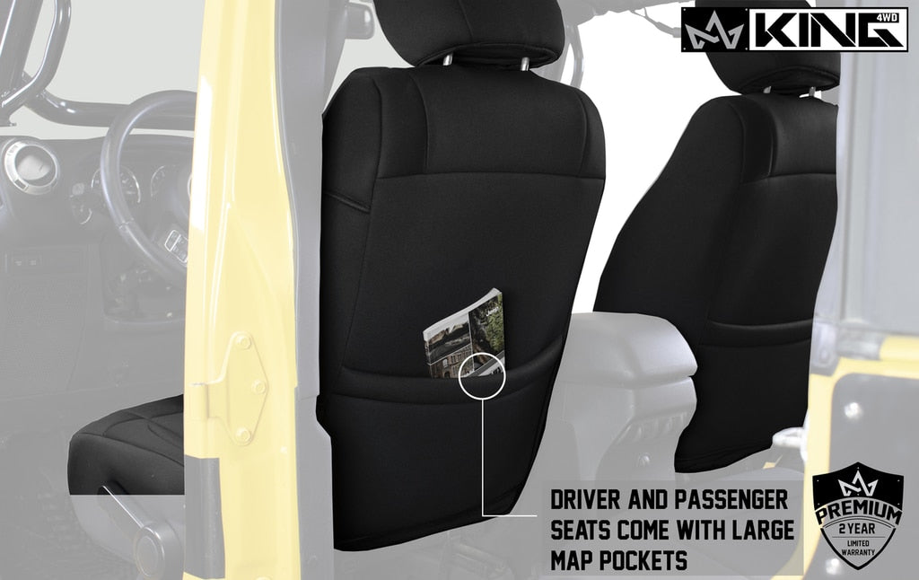 King4WD Seat Cover Jeep JK Seat Covers 12 Piece Neoprene Seat Covers Black/Black For 13-18 Wrangler JK 4 Door King 4WD - 11010201