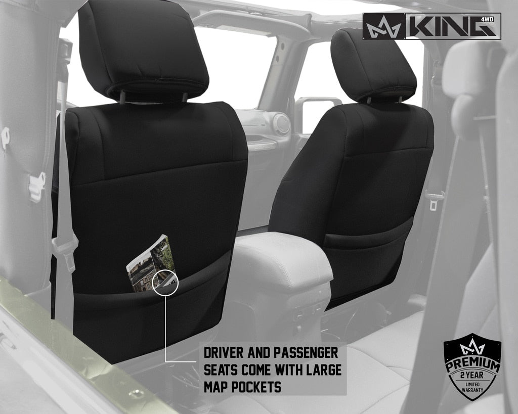 King4WD Seat Cover Jeep JK Seat Covers 10 Piece Neoprene Seat Covers Black/Black For 08-12 Wrangler JK 2 Door King 4WD - 11010301