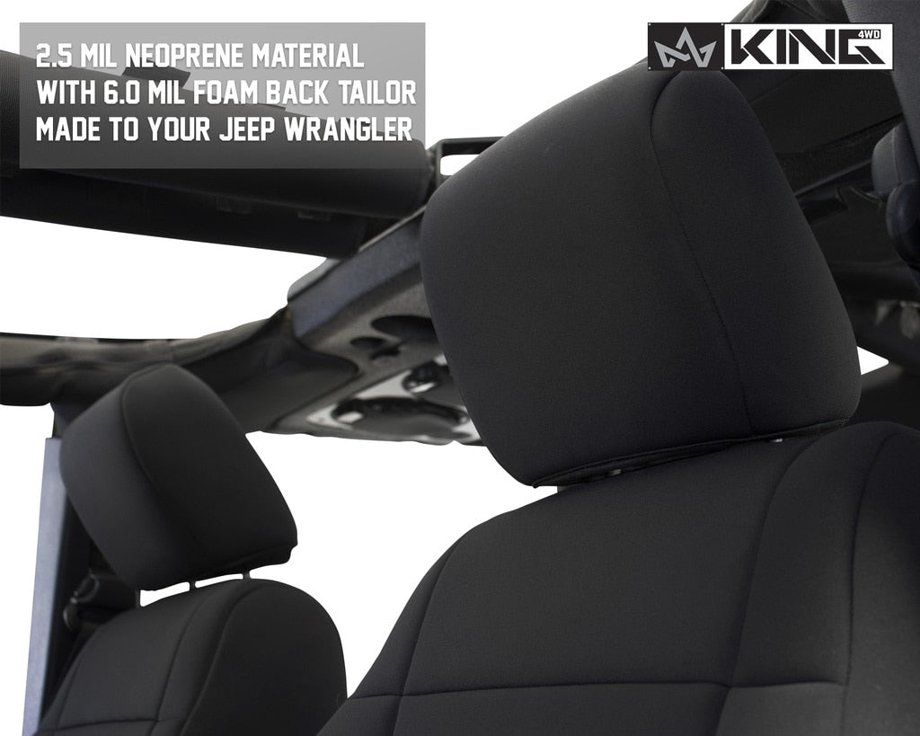 King4WD Seat Cover Jeep JK Seat Covers 10 Piece Neoprene Seat Covers Black/Black For 08-12 Wrangler JK 2 Door King 4WD - 11010301