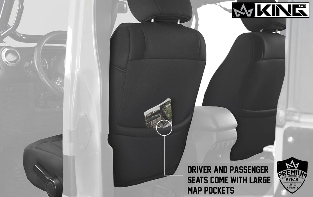 King4WD Seat Cover Jeep JK Seat Covers 12 Piece Neoprene Seat Covers Black/Black For 08-12 Wrangler JK 4 Door King 4WD - 11010401