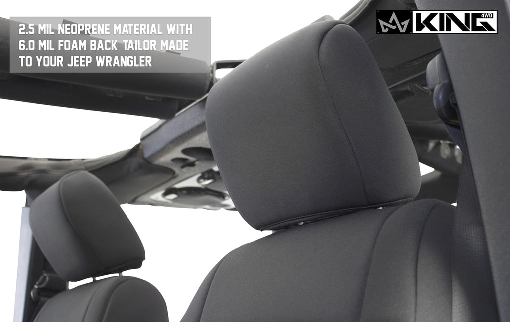 King4WD Seat Cover Jeep JK Seat Covers 12 Piece Neoprene Seat Covers Black/Black For 08-12 Wrangler JK 4 Door King 4WD - 11010401