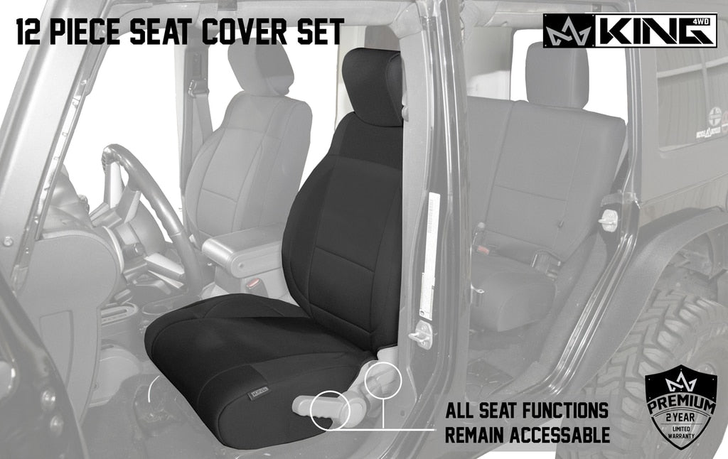 King4WD Seat Cover Jeep JK Seat Covers 12 Piece Neoprene Seat Covers Black/Black For 2007 Wrangler JK 4 Door King 4WD - 11010501