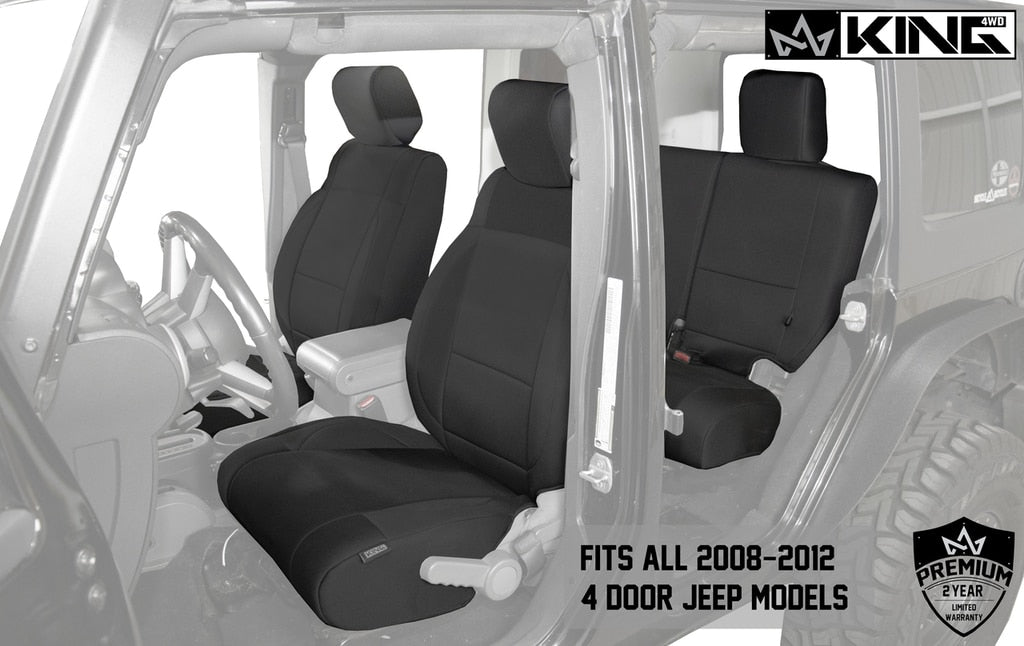 King4WD Seat Cover Jeep JK Seat Covers 12 Piece Neoprene Seat Covers Black/Black For 2007 Wrangler JK 4 Door King 4WD - 11010501
