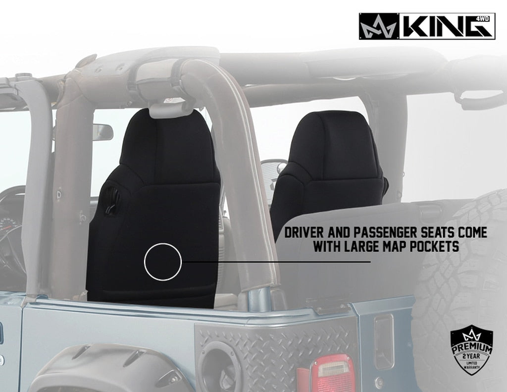 King4WD Seat Cover Jeep TJ Seat Covers 6 Piece Neoprene Seat Covers Black/Black For 97-02 Wrangler TJ King 4WD - 11010701