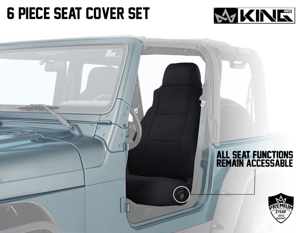 King4WD Seat Cover Jeep TJ Seat Covers 6 Piece Neoprene Seat Covers Black/Black For 97-02 Wrangler TJ King 4WD - 11010701