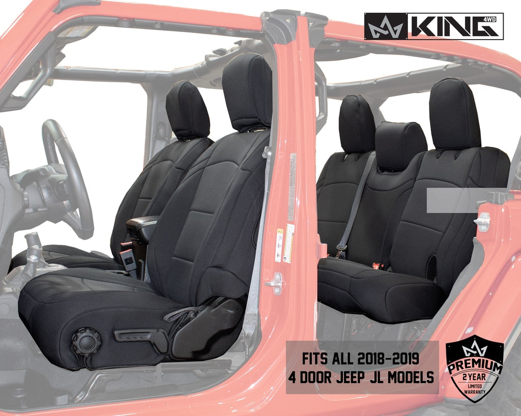 King4WD Seat Cover Jeep JL Seat Covers 13 Piece Neoprene Seat Covers Without Rear Arm Rest Black/Black For 18-20 Wrangler JL 4 Door King 4WD - 11010801