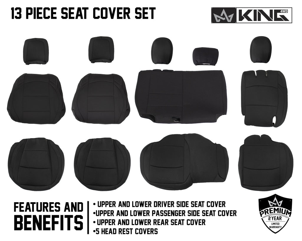 King4WD Seat Cover Jeep JL Seat Covers 13 Piece Neoprene Seat Covers Without Rear Arm Rest Black/Black For 18-20 Wrangler JL 4 Door King 4WD - 11010801