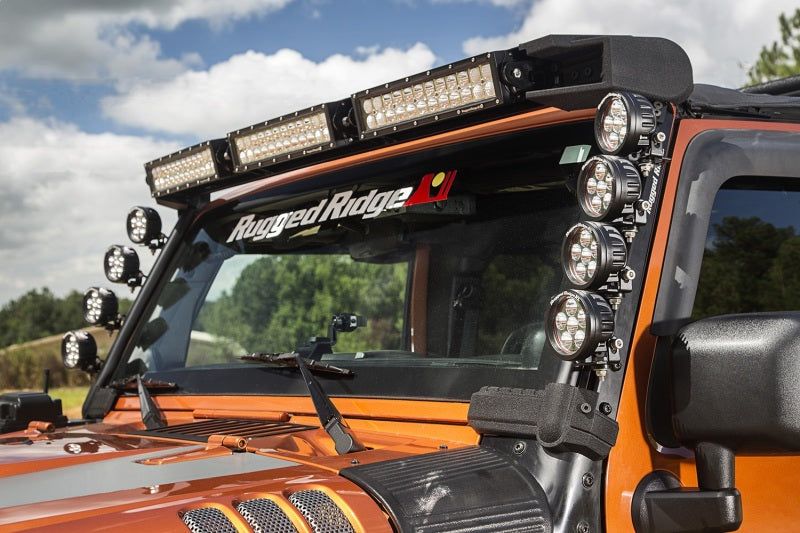 Rugged Ridge Light Bars & Cubes Rugged Ridge 07-18 Jeep Wrangler JK Elite Fast Track Windshield Light Bar Mount w/ Crossbar