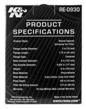 Load image into Gallery viewer, K&amp;N Engineering Air Filters - Universal Fit K&amp;N Universal Rubber Filter - Round Tapered 6in Base OD x 3in Flange ID x 6in H