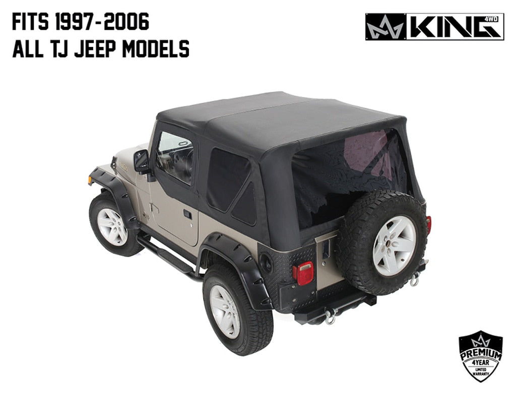 King4WD Soft Tops Jeep TJ Replacement Soft Top With Tinted Windows Upper Doors For 97-06 Wrangler TJ Black Diamond King 4WD - 14010135T