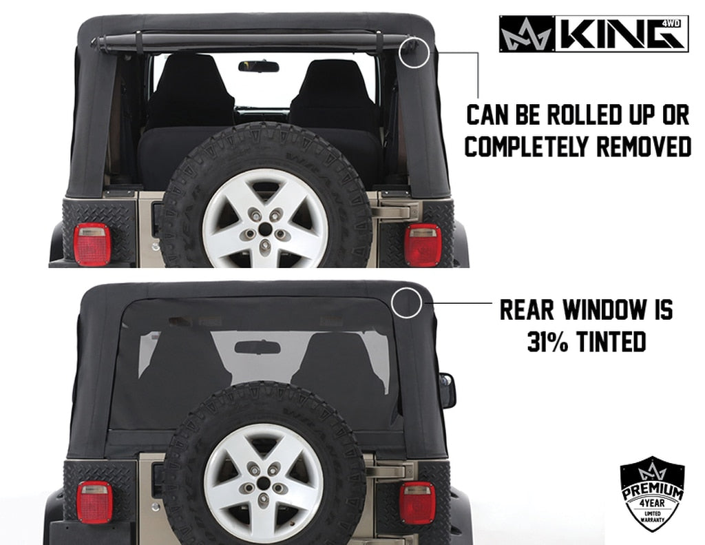 King4WD Soft Tops Jeep TJ Replacement Soft Top With Tinted Windows Upper Doors For 97-06 Wrangler TJ Black Diamond King 4WD - 14010135T