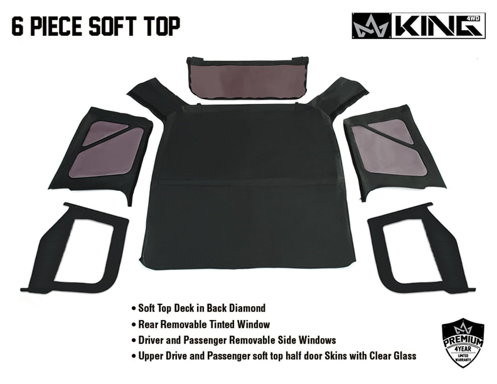King4WD Soft Tops Jeep TJ Replacement Soft Top With Tinted Windows Upper Doors For 97-06 Wrangler TJ Black Diamond King 4WD - 14010135T