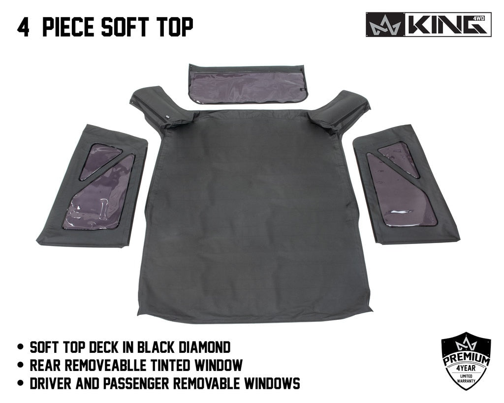 King4WD Soft Tops Jeep JK Replacement Soft Top Tinted Windows For 07-09 Wrangler JK 2 Door Black Diamond King 4WD - 14010335