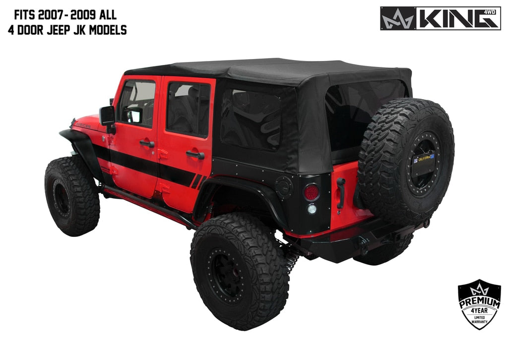 King4WD Soft Tops Jeep JK Replacement Soft Top Tinted Windows For 07-09 Wrangler JK 4 Door Black Diamond King 4WD - 14010435