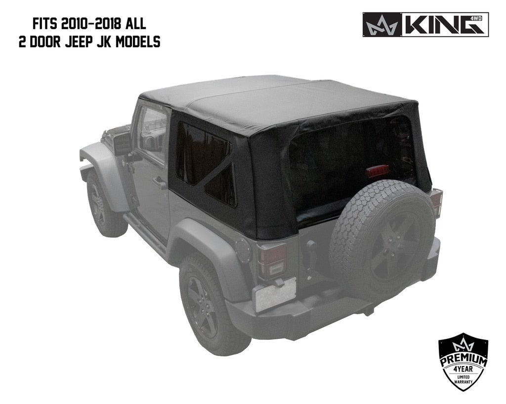 King4WD Soft Tops Jeep JK Replacement Soft Top Tinted Windows For 10-18 Wrangler JK 2 Door Black Diamond King 4WD - 14010535