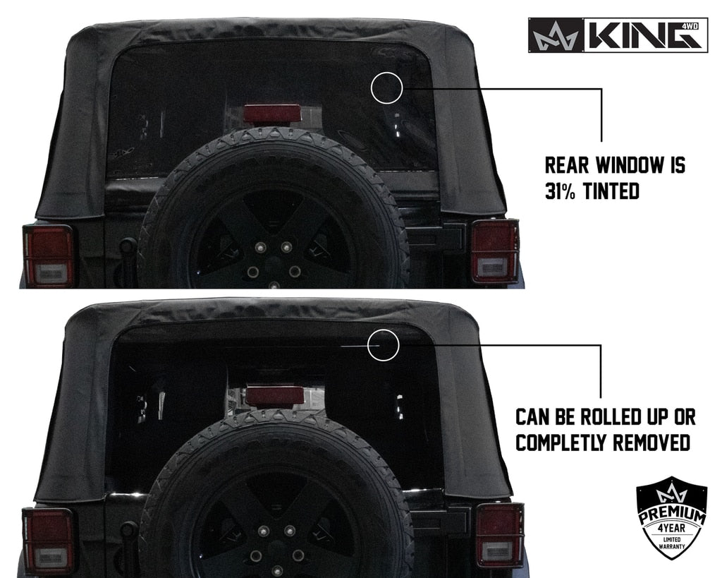 King4WD Soft Tops Jeep JK Replacement Soft Top Tinted Windows For 10-18 Wrangler JK 2 Door Black Diamond King 4WD - 14010535