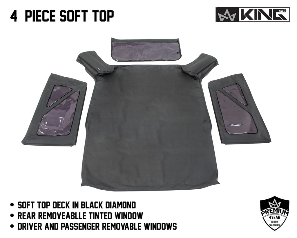 King4WD Soft Tops Jeep JK Replacement Soft Top Tinted Windows For 10-18 Wrangler JK 2 Door Black Diamond King 4WD - 14010535