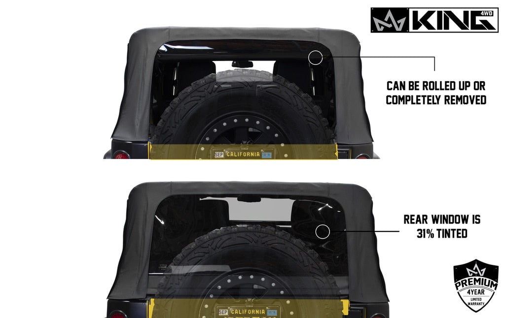 King4WD Soft Tops Jeep JK Replacement Soft Top Tinted Windows For 10-18 Wrangler JK 4 Door Black Diamond King 4WD - 14010635