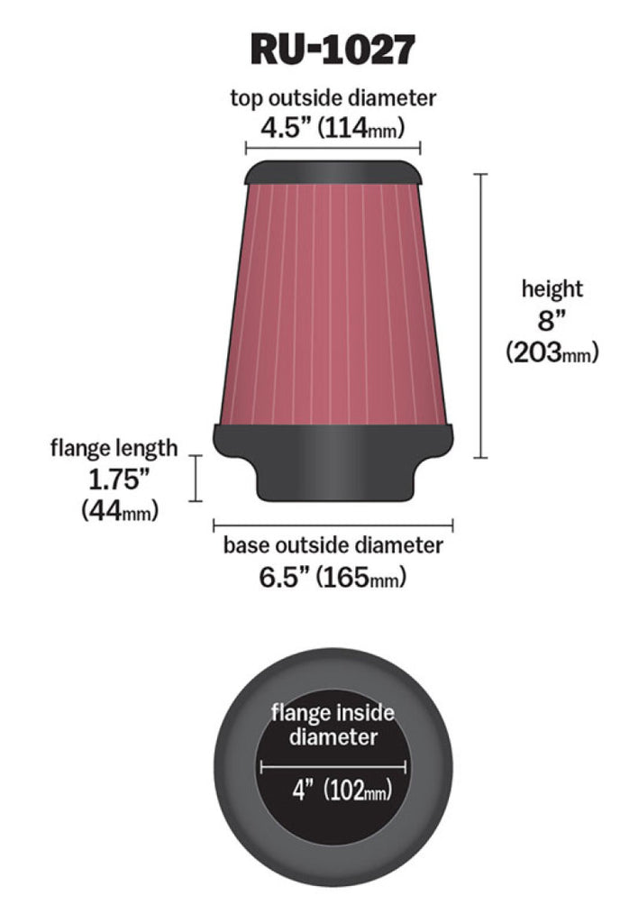 K&N Engineering Air Filters - Universal Fit K&N Universal Clamp-On Air Filter 4in FLG / 6-1/2in B / 4-1/2in T / 8in H
