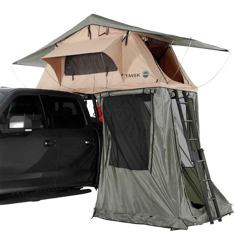Overland Vehicle Systems Roof Top Tent LD TMBK 3 Roof Top Tent With Annex Tan Base With Green Rain Fly Black Aluminum Base, Black Ladder - 18119733