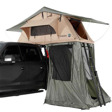 Load image into Gallery viewer, Overland Vehicle Systems Roof Top Tent LD TMBK 3 Roof Top Tent With Annex Tan Base With Green Rain Fly Black Aluminum Base, Black Ladder - 18119733