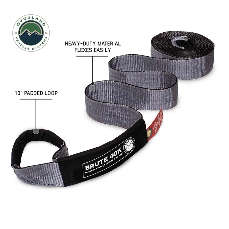 Overland Vehicle Systems Tow Strap Tow Strap 4 x 20' Gray With Black Ends & Storage Bag Overland Vehicle Systems - 19089916