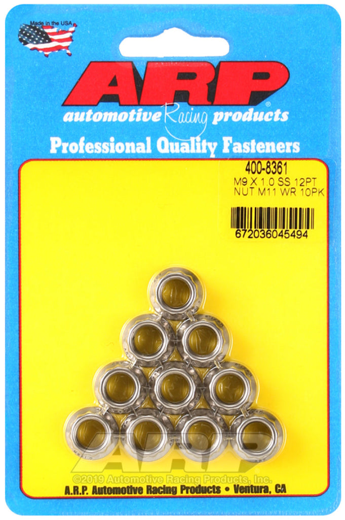 ARP Hardware Kits - Other ARP M9 x 1.00 (M11 WR) SS 12pt Nut Kit (Set of 10)