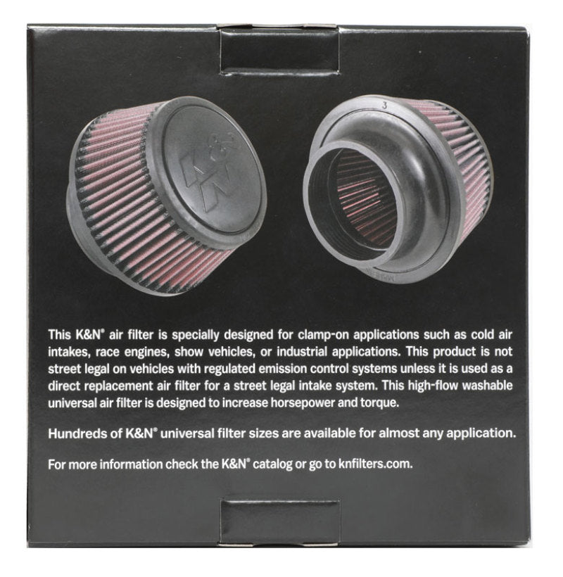 K&N Engineering Air Filters - Universal Fit K&N Universal Round Clamp-On Air Filter 3in Flange ID x 6in Base OD x 4.625in Top OD x 3in Height