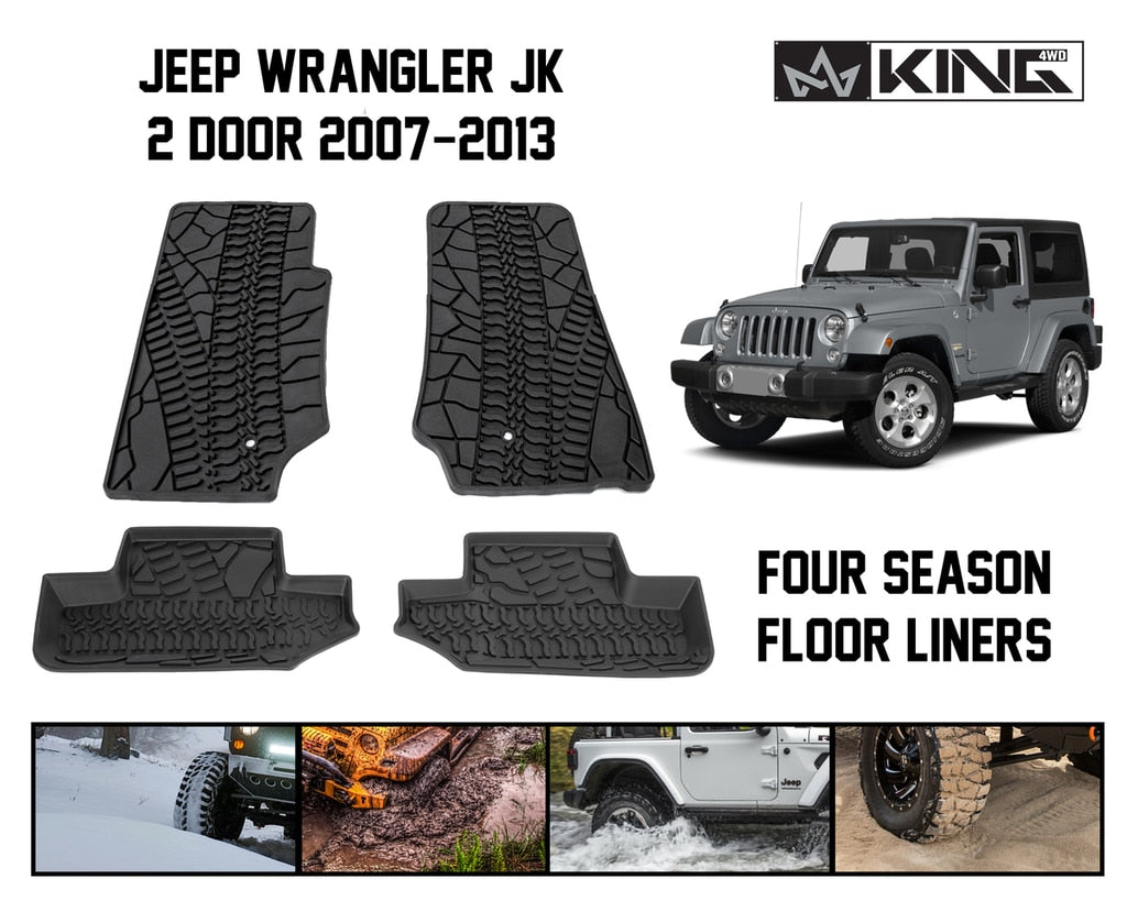 King4WD Front And Second Seat Floor Liners Jeep JK TPE Form Fitting Floor Liners For 07-13 Wrangler JK 2 Door Front and Rear 4 Piece Black King 4WD - 28010201