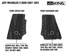 Load image into Gallery viewer, King4WD Front And Second Seat Floor Liners Jeep JK TPE Form Fitting Floor Liners For 07-13 Wrangler JK 2 Door Front and Rear 4 Piece Black King 4WD - 28010201