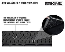Load image into Gallery viewer, King4WD Front And Second Seat Floor Liners Jeep JK TPE Form Fitting Floor Liners For 07-13 Wrangler JK 2 Door Front and Rear 4 Piece Black King 4WD - 28010201