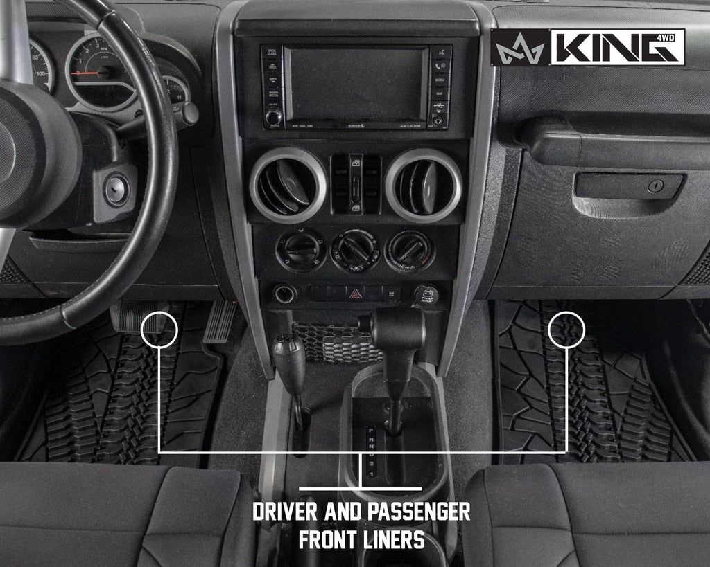 King4WD Front And Second Seat Floor Liners Jeep JK TPE Form Fitting Floor Liners For 07-13 Wrangler JK 2 Door Front and Rear 4 Piece Black King 4WD - 28010201